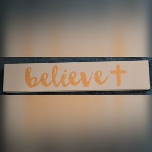 Believe Sign With Glitter Cross